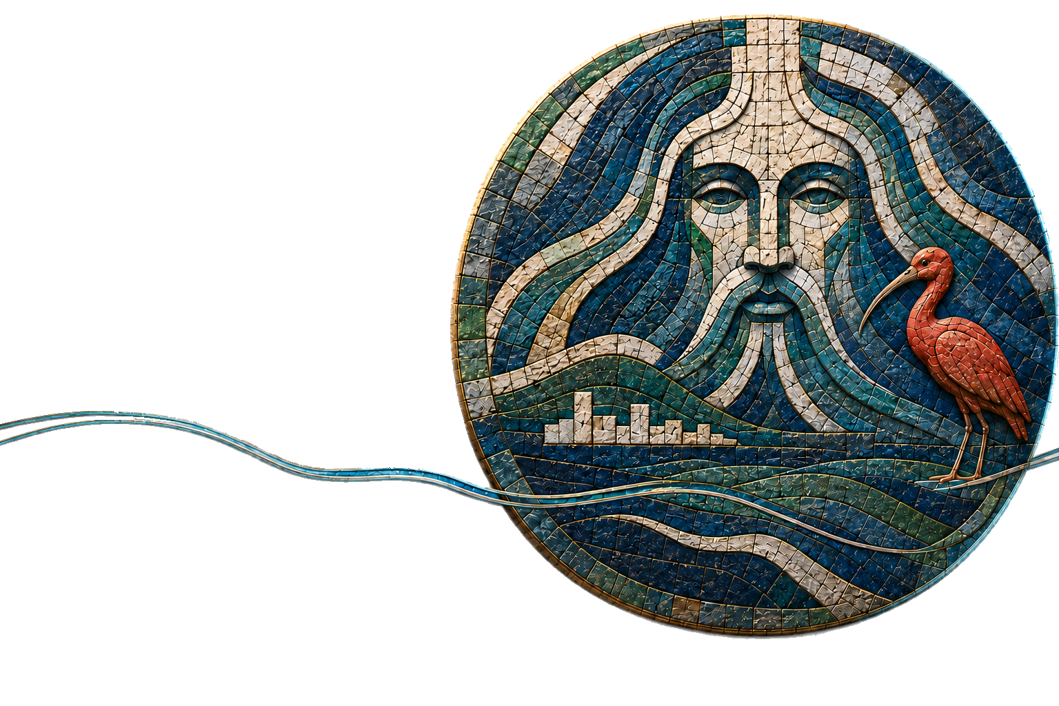 Distintivo circular em mosaico da dimensão territorial